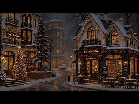 Snowy Day Streets at Cozy Outdoor Christmas Coffee | Stroll Books &amp; Cake | Dark Academia Ambience