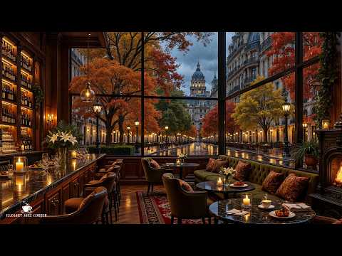 Heavy Rainy Autumn Jazz Ambience | Elegant October Day with Calm Jazz, Quiet Rain & Warm Fireplace