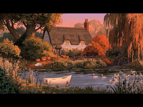 peaceful country cottage with swans gliding by and oldies playing in another room | gentle crickets