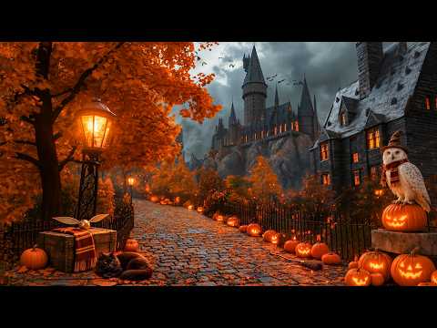 Cozy Halloween at Hogwarts Ambience 🎃 Autumn Castle Path & Harry Potter Music