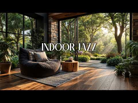 Gentle Morning Jazz in a Cozy Forest Living Room | Unwind with Soft Melodies & Peaceful Garden Views