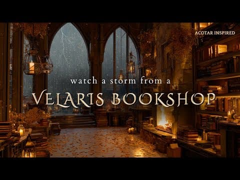 Velaris Ambience: Watch a Storm from a Fae Bookshop | Fireplace Crackles & Storm Sounds
