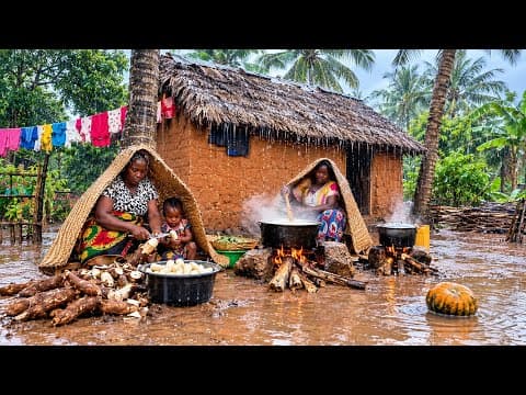 Heavy Rains in Africa🌧️Cooking Through the Storm: Organic Coconut Cassavas, Porridge+Cow Hooves Soup