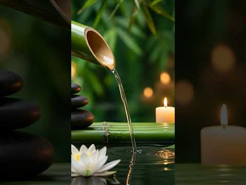 Bamboo Fountain &amp; Candles 🎍 Soft Piano &amp; Water Sounds #shorts