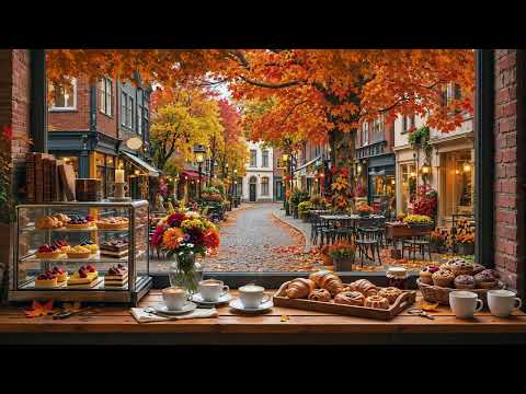 The Coffe Shop Window 🍁 Soft Autumn Jazz Café with Scenic Fall Views for Coffee, Reading & Relaxing