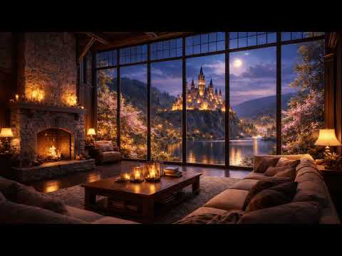 Cozy Fireplace Night with Stunning Castle View 🌙🏰 | Relaxing Ambience for Sleep, Study & Calm