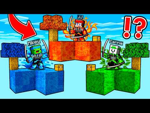 JJ vs Mikey vs Carrie: ELEMENTAL NINJA SKYBLOCK In Minecraft - Maizen
