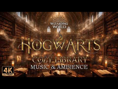 🌧️ It’s an autumn storm outside, but you’re in the Hogwarts library | Music & Ambience in 4K