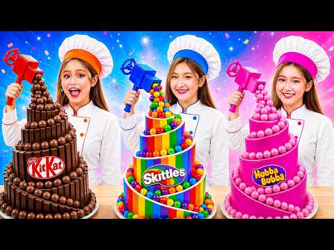 Rainbow, Chocolate And Pink Girl In Cake Challenge! Poor Vs Rich Vs Giga Rich Girl