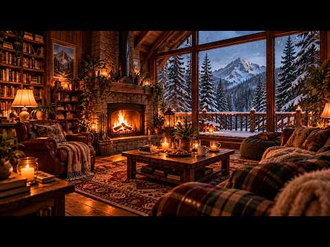Cozy Mountain Cabin in the Snow ❄️🔥 Winter Fireplace Ambience | Relax, Read &amp; Sleep