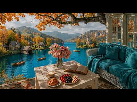 Soft Jazz Piano for Mind Relief ☕ Peaceful Mountain Lakeside Cafe, Coffee & Reading Time