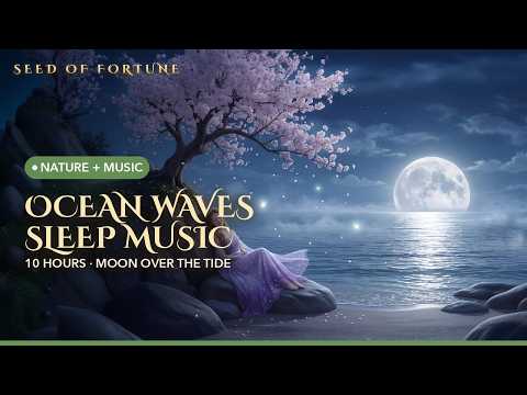 The Moon Rises with the Tide · 10 Hours, No Ads · Sleep Music with Ocean Waves 4K | Four Seasons