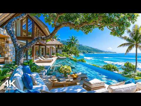 Sweet Bossa Nova Jazz & Crashing Waves for Studying 🌊 Relaxing Morning Ambience by the Beach Resort