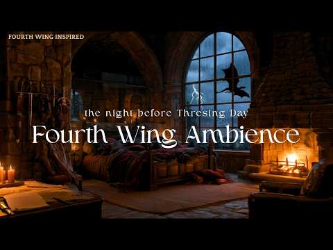 Cozy Fourth Wing Ambience | A Rider's Room at Basgiath | Rain, Fireplace &amp; Threshing Day Vibes