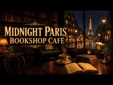 Midnight Paris Bookshop Café ☕📚 Soft Piano Jazz for Reading, Study & Cozy Rainy Night