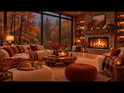 Warm & Smooth Jazz on a Rainy Autumn Porch 🍂☕ Fireplace Jazz for Study, Rest & Quiet Relaxation