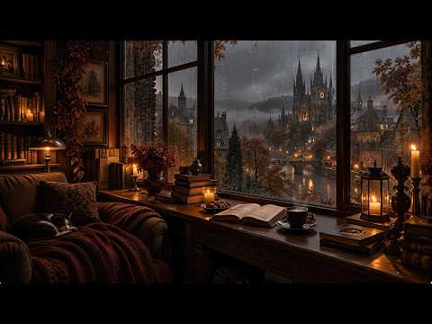 Dark Academia Study Session in a Gothic Tower | Rainy Autumn, Haunting Piano & Reading Ambience