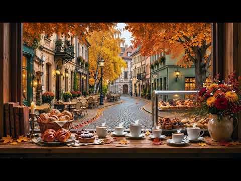 The Coffe Shop Window🍁Vintage Autumn Jazz Café with Cozy Fall Views for Coffee, Reading & Relaxation