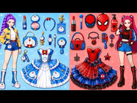 Paper Dolls Dress Up - 💙Doraemon vs 🕷️Spiderman Style Princess Makeover!DIY Fashion Paper Dolls