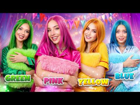 Fille Rose VS Bleu VS Jaune VS Vert ! Soirée Pyjama avec Défi Couleur Unique