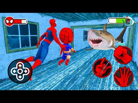 Playing as Spiderman and Granny vs Great White Shark in Granny house