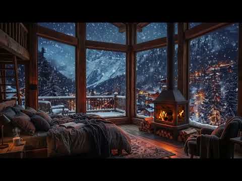 🔥Cold Winter Gusts and a Cabin Fireplace | 3 Hours of Peaceful Snowstorm Ambience | Sleep Relax Calm