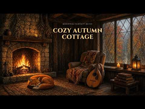 Cozy Autumn Cottage on a Rainy Evening 🍂 Relaxing Medieval Fantasy & Celtic Music
