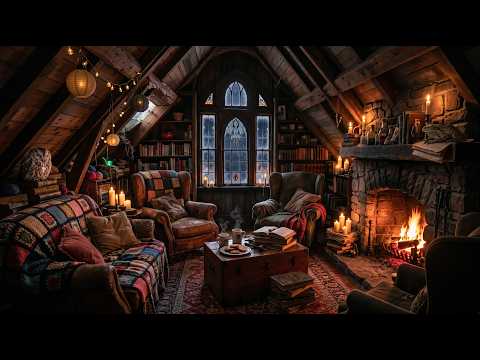 ❄️ Step Into the Weasley Attic on a Blizzard Night | Crackling Fireplace &amp; Magical Winter Ambience