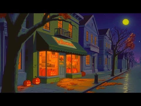 a vintage autumn night with relaxing oldies music playing in another room (halloween ambiance)