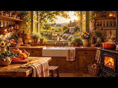 The Warmest Autumn Kitchen Escape 🍂🔥 Country Window, Harvest Table & Relaxing Music