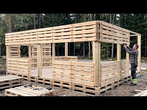 Man Uses FREE ABANDONED PALLETS to Build a House in the Forest | Full Build by @lesnoy