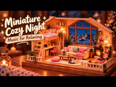 Cozy Night Music for Reading &amp; Relaxing 🌙 Miniature Room Ambience, Soft Piano &amp; Warm Fireplace