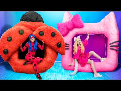 We Build a Tiny House for Lady Bug And Hello Kitty!