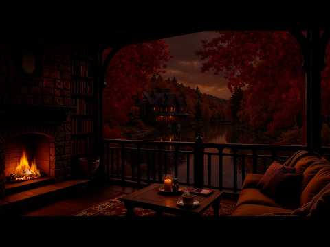 A Quiet Autumn Night Escape 🍁 Gentle Rain &amp; Smooth Jazz by the Warm Fireplace