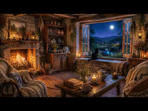 Quiet Night in the Countryside 🌙 Slow Living Night Ambience, Crackling Fireplace & Peaceful Home