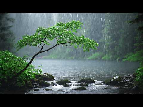 Fall Into Deep Sleep with Heavy Rain by a Forest River | Soothing ASMR Nature Sounds