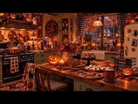 Cozy 90s Halloween Kitchen 🎃 Nostalgic Autumn Evening, Vintage Halloween &amp; Cozy Fall Ambience