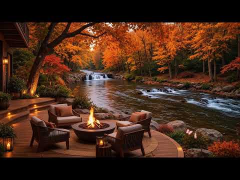 Gentle Autumn Waterside 🍂 Piano & Campfire Sounds for Soul Soothing Moments