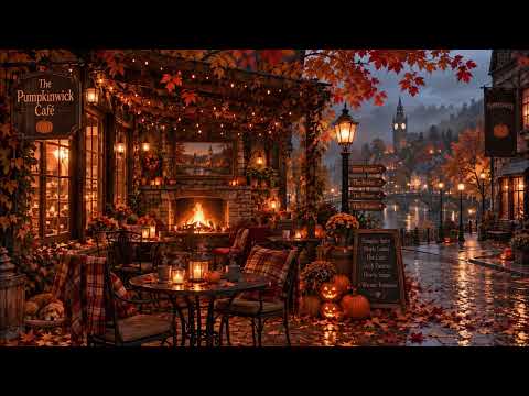 A Cozy Autumn Evening at the Pumpkinwick Café 🍂 Fireplace Sounds & Fall Ambience