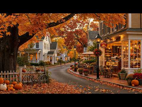 Soft October Morning by a Charming Autumn Coffee Shop 🍂 Relaxing Jazz with Falling Leaves to Unwind