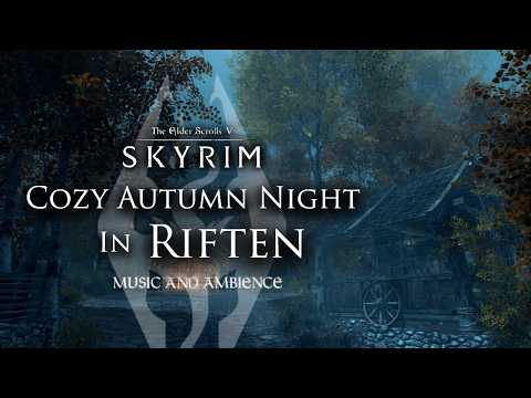 Cozy Autumn Night in Riften | Skyrim Music & Ambience | 3 Hours