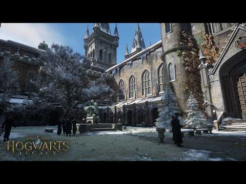 [4K] Relaxing Winter Walk in Hogwarts Castle | First-Person Ambience & Music