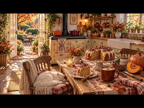 🍂 Pumpkin Bundt Cake & Cozy Jazz • Relaxing Autumn Cottage Kitchen