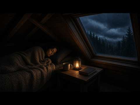 Heavy Rain & Thunder on an Attic Skylight | Cozy Loft for Deep Sleep