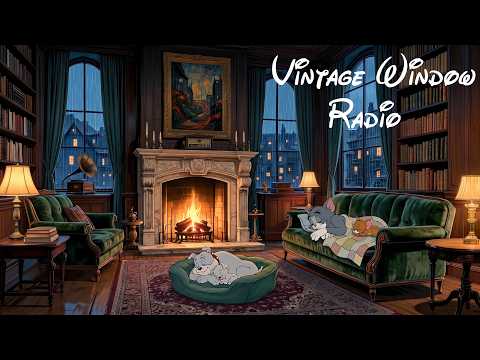 1950s Oldies Playing in Another Room | Peaceful Rainy Night in a Cozy Vintage Room 🌧️🔥
