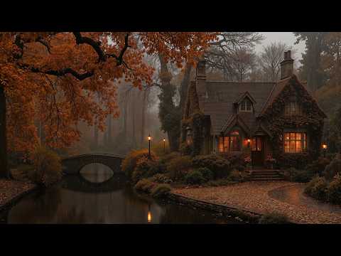 Autumn Cottage by the Rainy Canal Ambience | Piano for Solitude | Dark Academia Music with Rain
