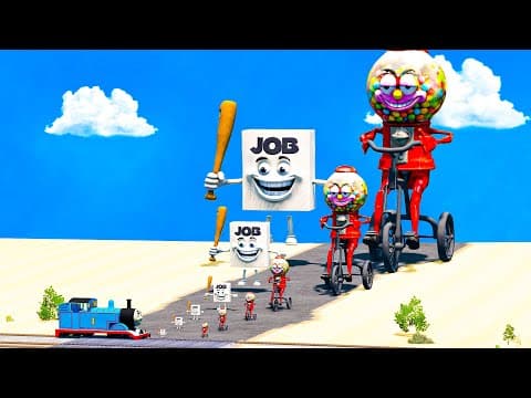 Big &amp; Small JOB JOB JOB SAHUR song vs CHICLETERIA BICICLETERA Funk vs Thomas Train BeamNG.Drive