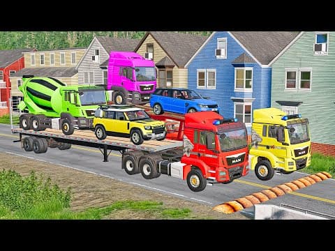 Flatbed Truck Mcqueen | Transportation with Truck - Pothole vs Car #47 - BeamNG.Drive